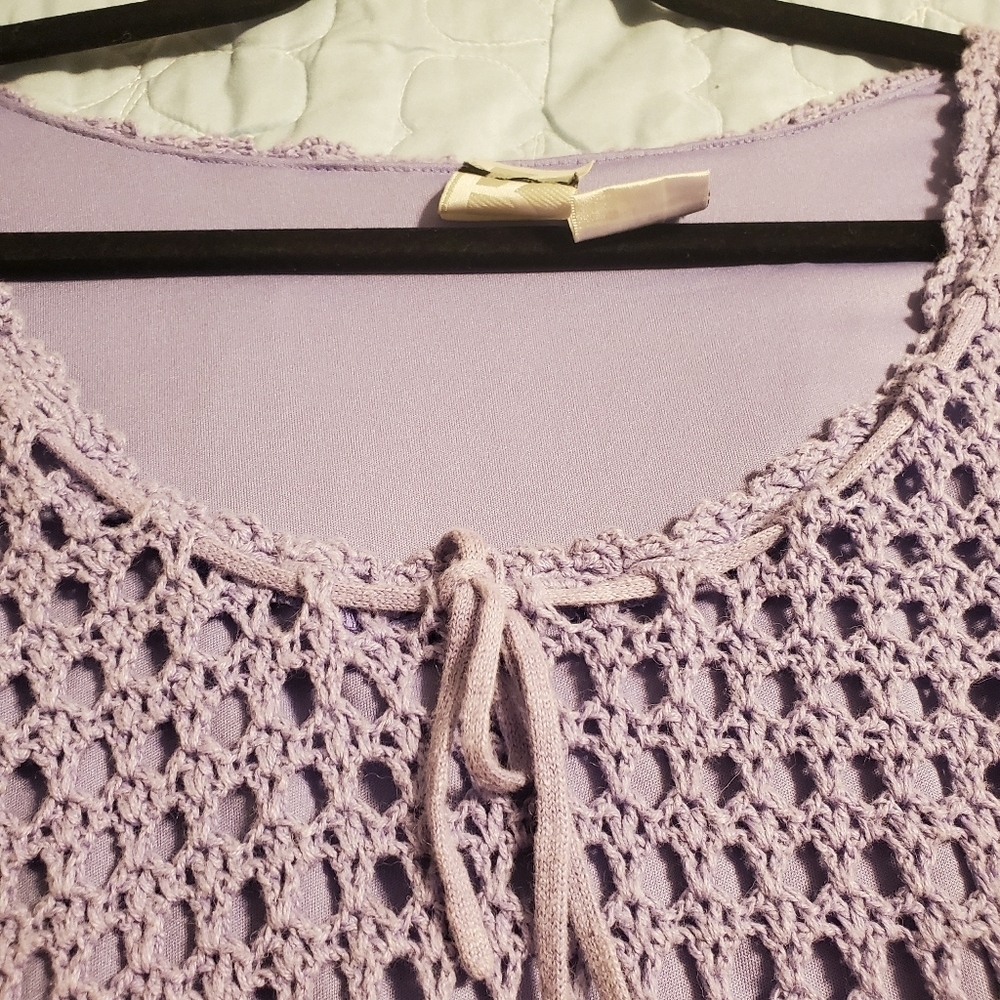 Roamans Purple Crochet top - Picture 5 of 16